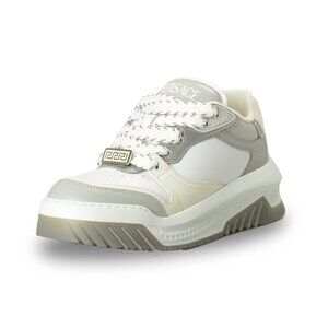 Versace Men's Leather & Suede White/Gray Sneakers Shoes US 8.5 IT 41.5